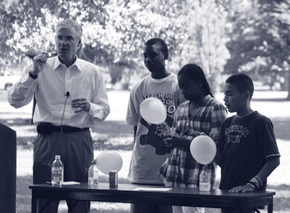 State Supt. Tom Torlakson demonstrates a science project at a Capitol event encouraging summer learning.