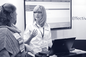 Marketing manager Liz Divelbiss demonstrates Engage CSBA